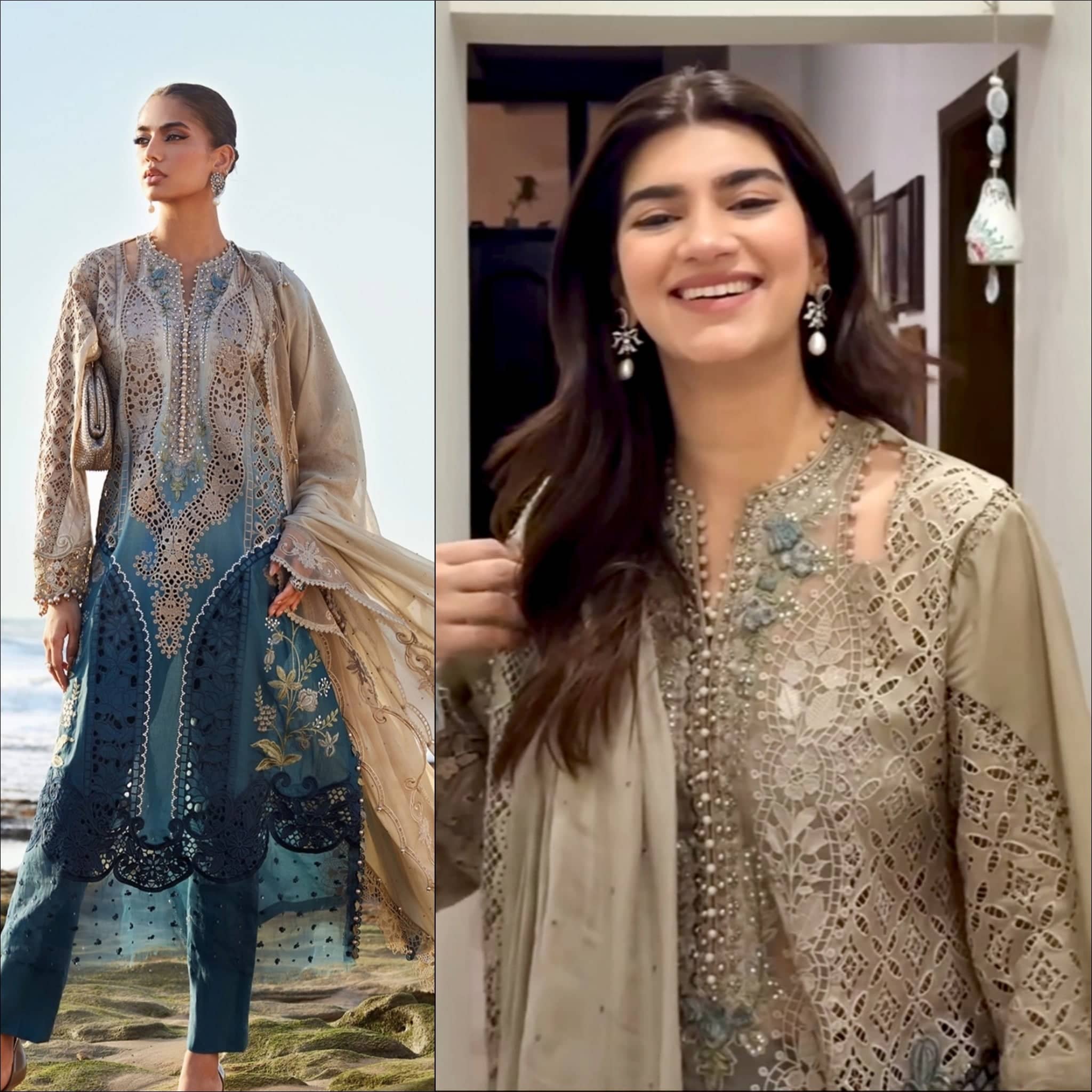 Spotted inMaria B Luxury Lawn 25/Vol 2/D 8/Coffee and Teal