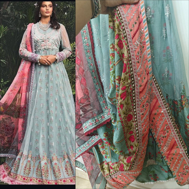 Stitched/Maria B Sateen/Large/CST-201-AZURE BLUE AND CANDY