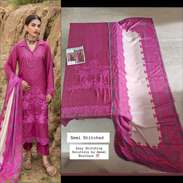 Semi Stitched/Charizma Marina/Pashmina Shawl/Pink