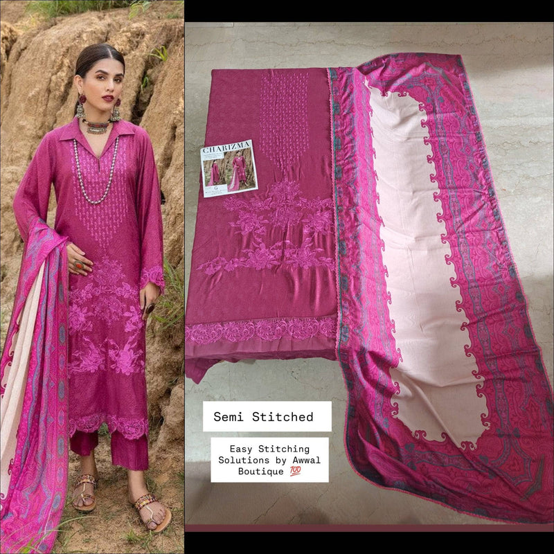 Semi Stitched/Charizma Marina/Pashmina Shawl/Pink