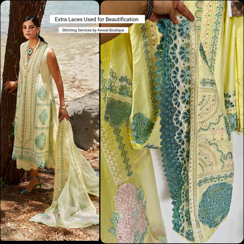 Stitched Look of Unstitched Spotted in Crimson/Medley of Lace/7 B/Lemon