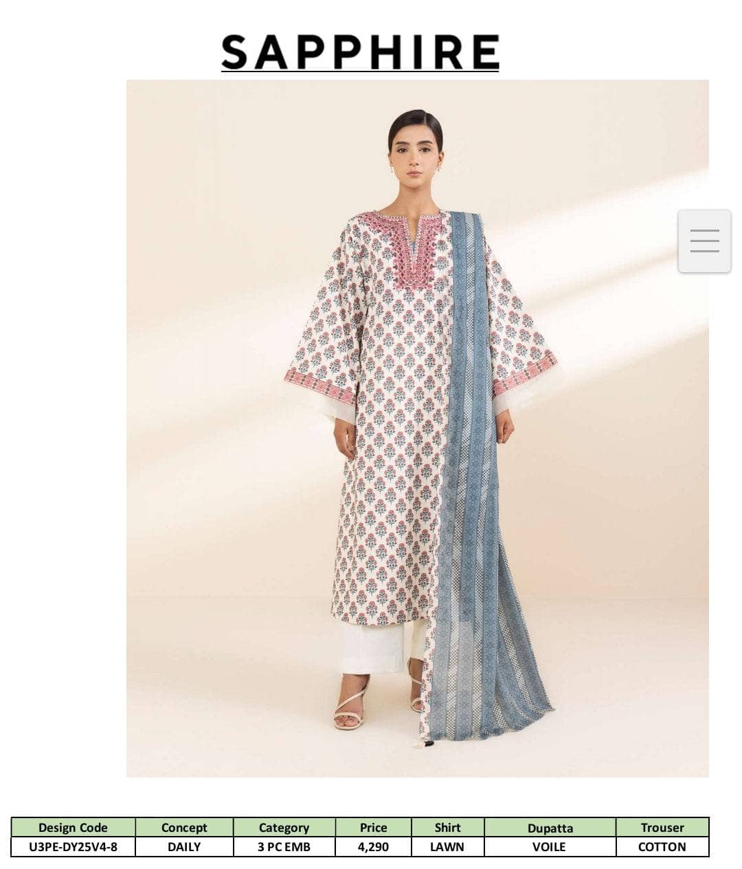 Sapphire Daily Embroidered Lawn Collection