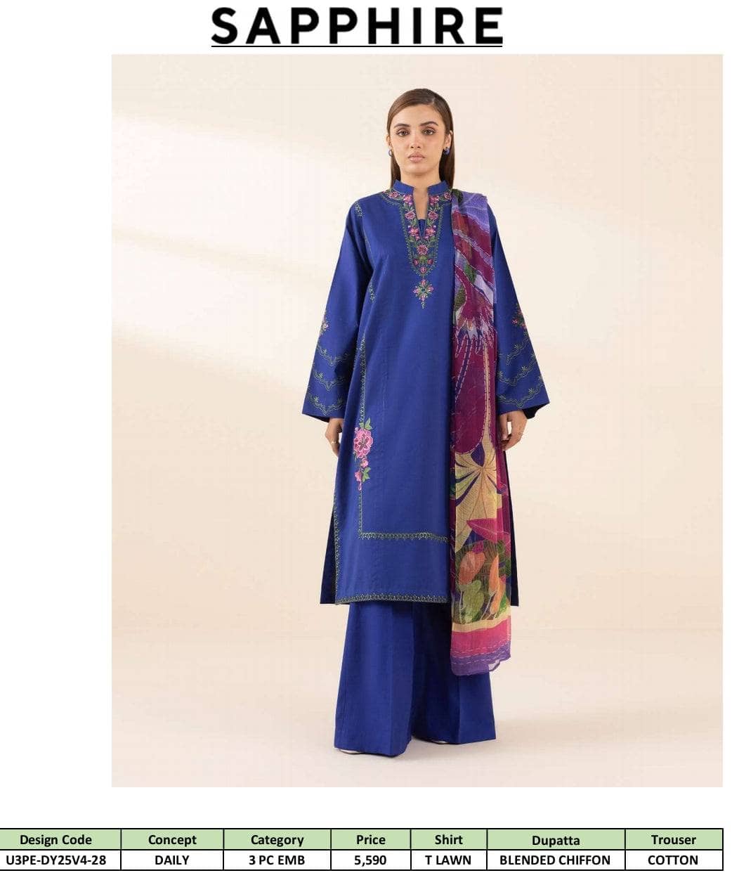 Sapphire Daily Embroidered Lawn Collection