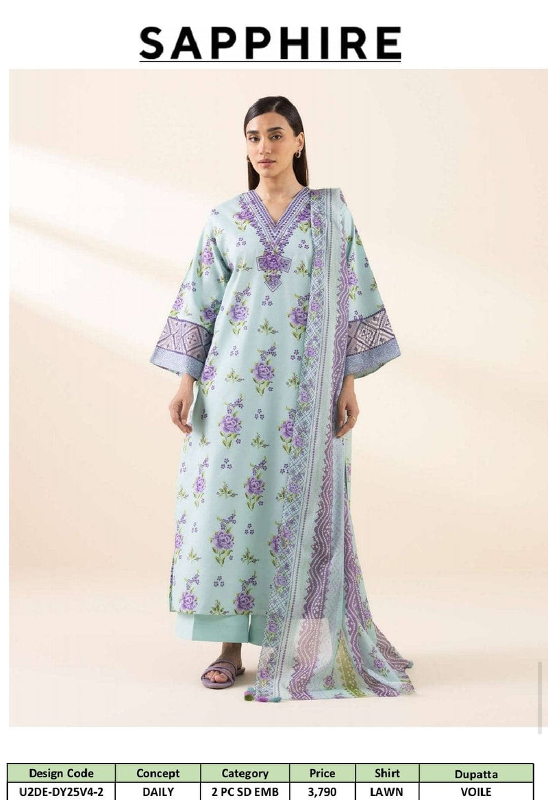 Sapphire Daily Embroidered Lawn Collection/Shirt Dupatta Set