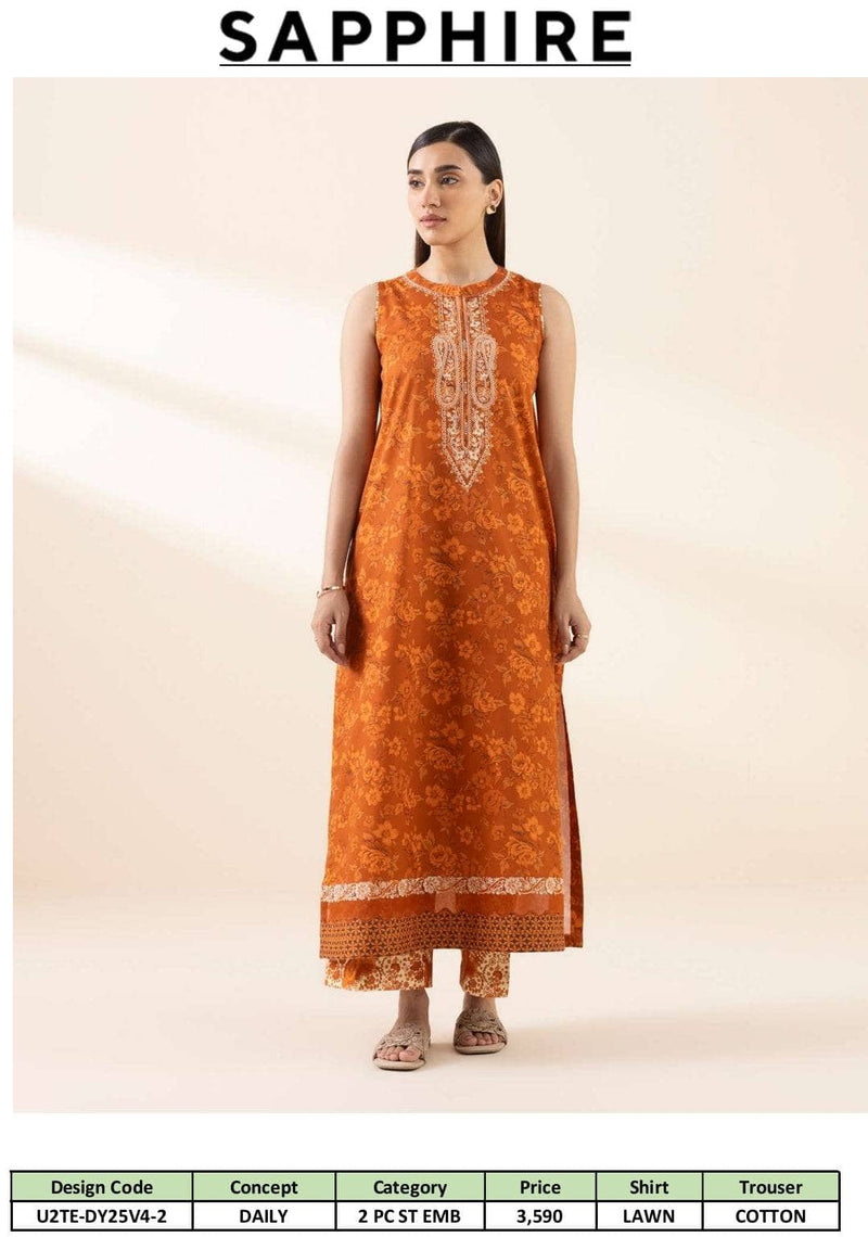 Sapphire Daily Embroidered Lawn Collection/Shirt Bottom Set