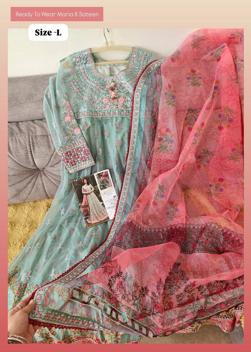 Stitched/Maria B Sateen/Large/CST-201-AZURE BLUE AND CANDY