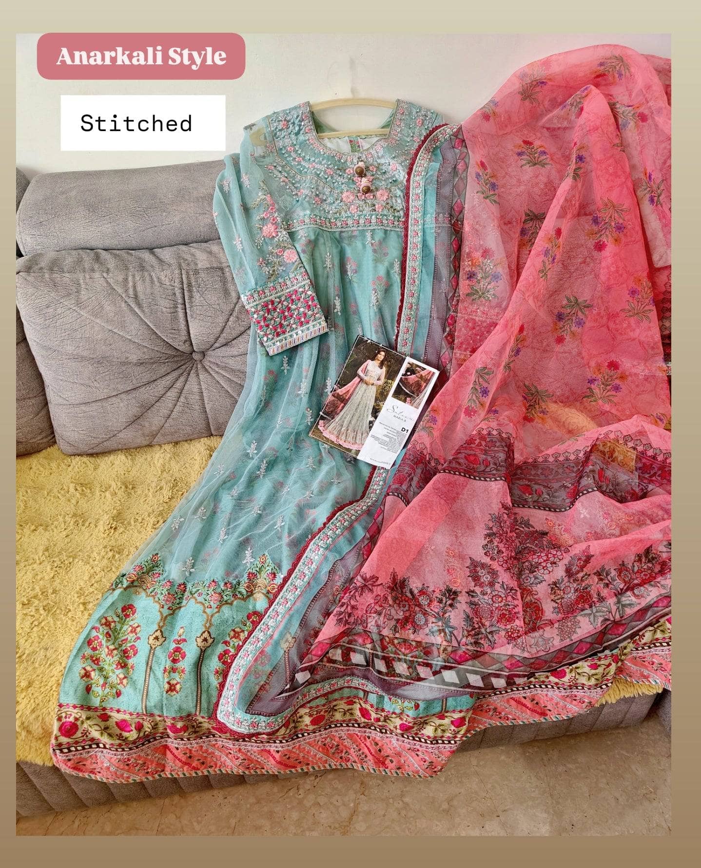 Stitched/Maria B Sateen/Large/CST-201-AZURE BLUE AND CANDY