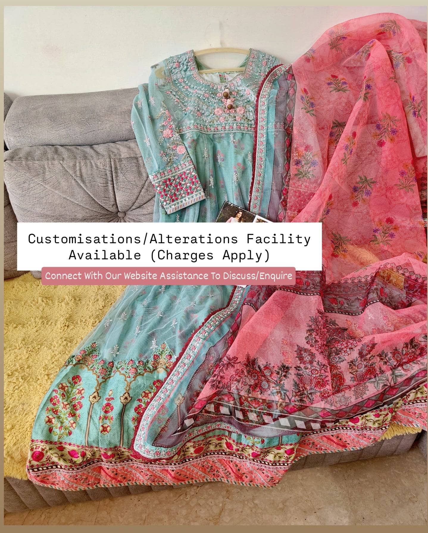 Stitched/Maria B Sateen/Large/CST-201-AZURE BLUE AND CANDY