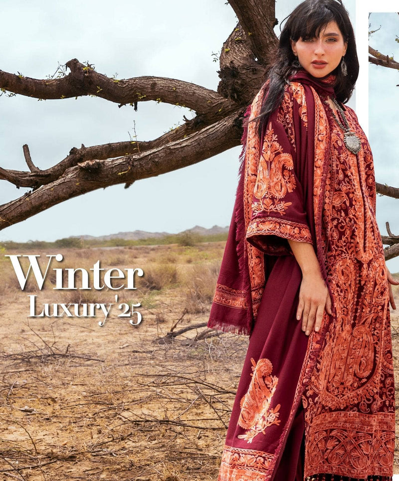 Restocked/Gul Ahmed Luxe Patjhaar/Embroidered Pashmina Suit with Embroidered Shawl AP-52011