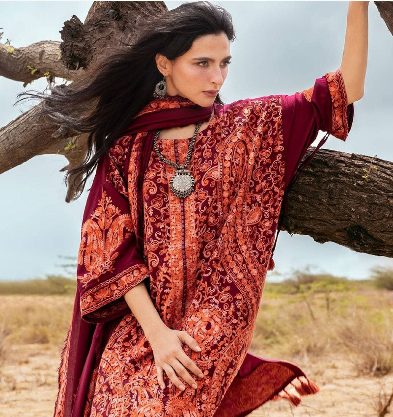 Restocked/Gul Ahmed Luxe Patjhaar/Embroidered Pashmina Suit with Embroidered Shawl AP-52011