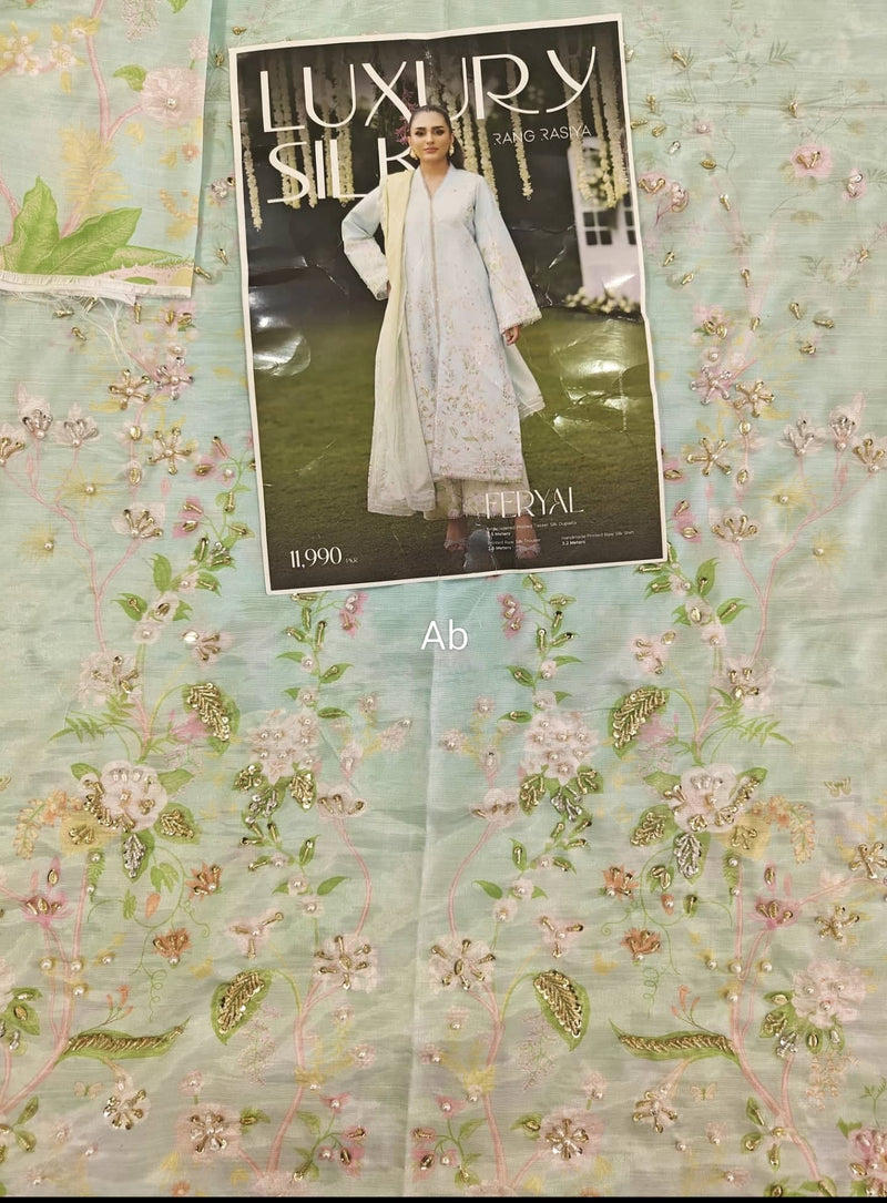 Open Pic/Rang Rasiya Luxe Silk/Hand Work/Feryal/Ocean Mist