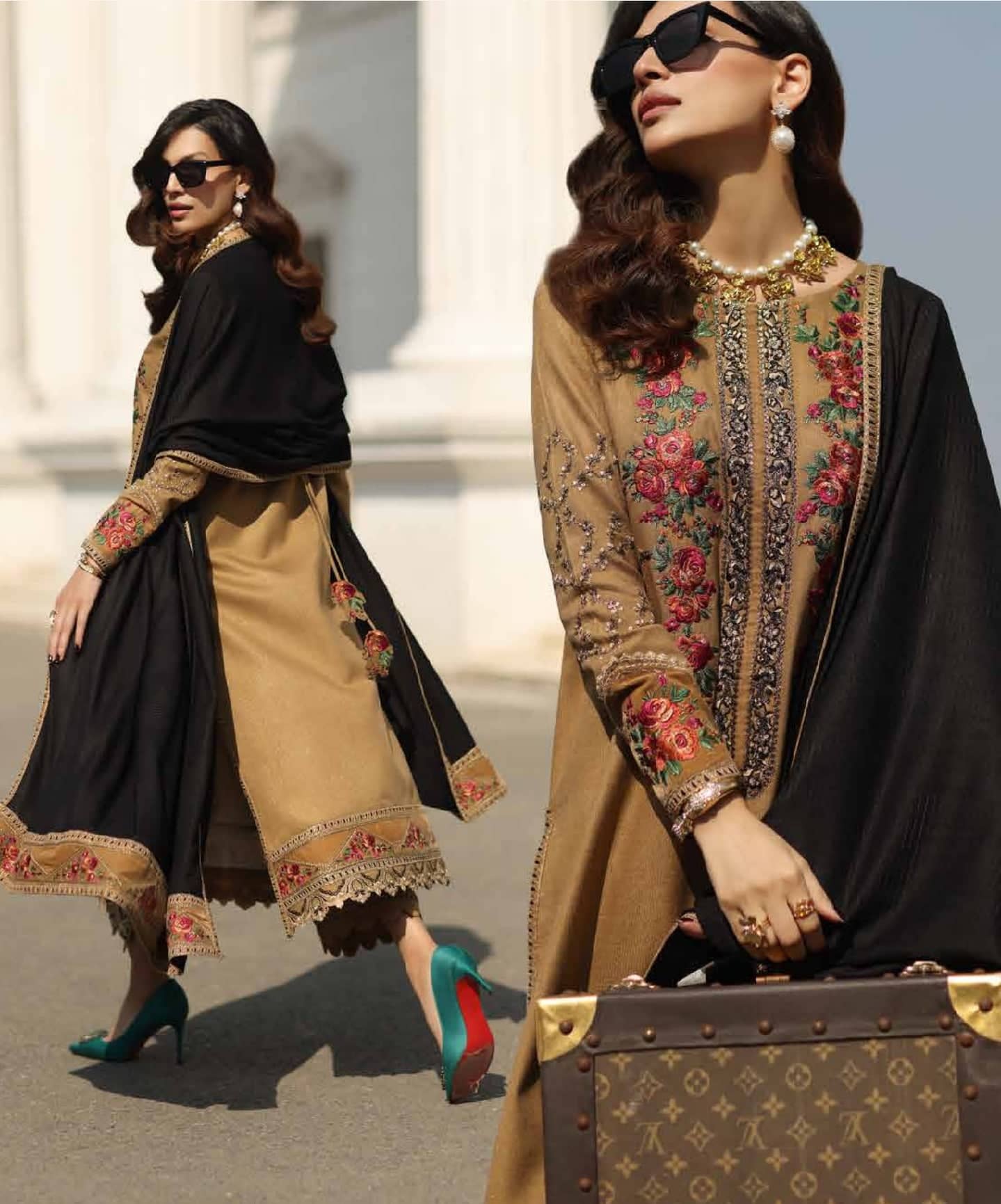 Charizma Signature Leather Peach/Velvet Embroideried/Woolen Shawls