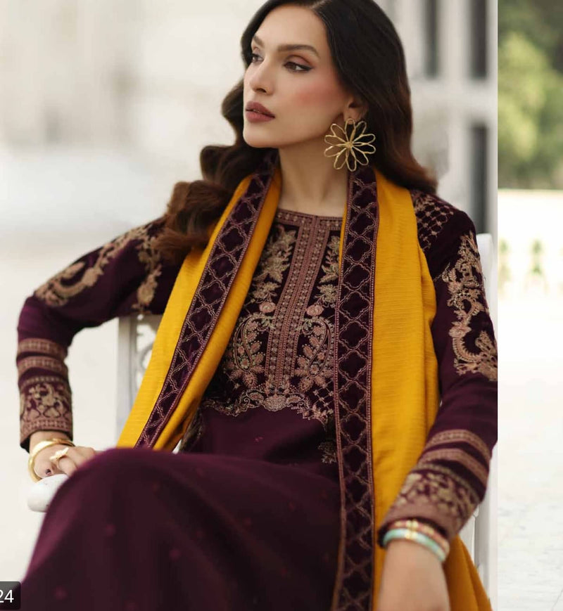 Charizma Signature Leather Peach/Velvet Embroideried/Woolen Shawls