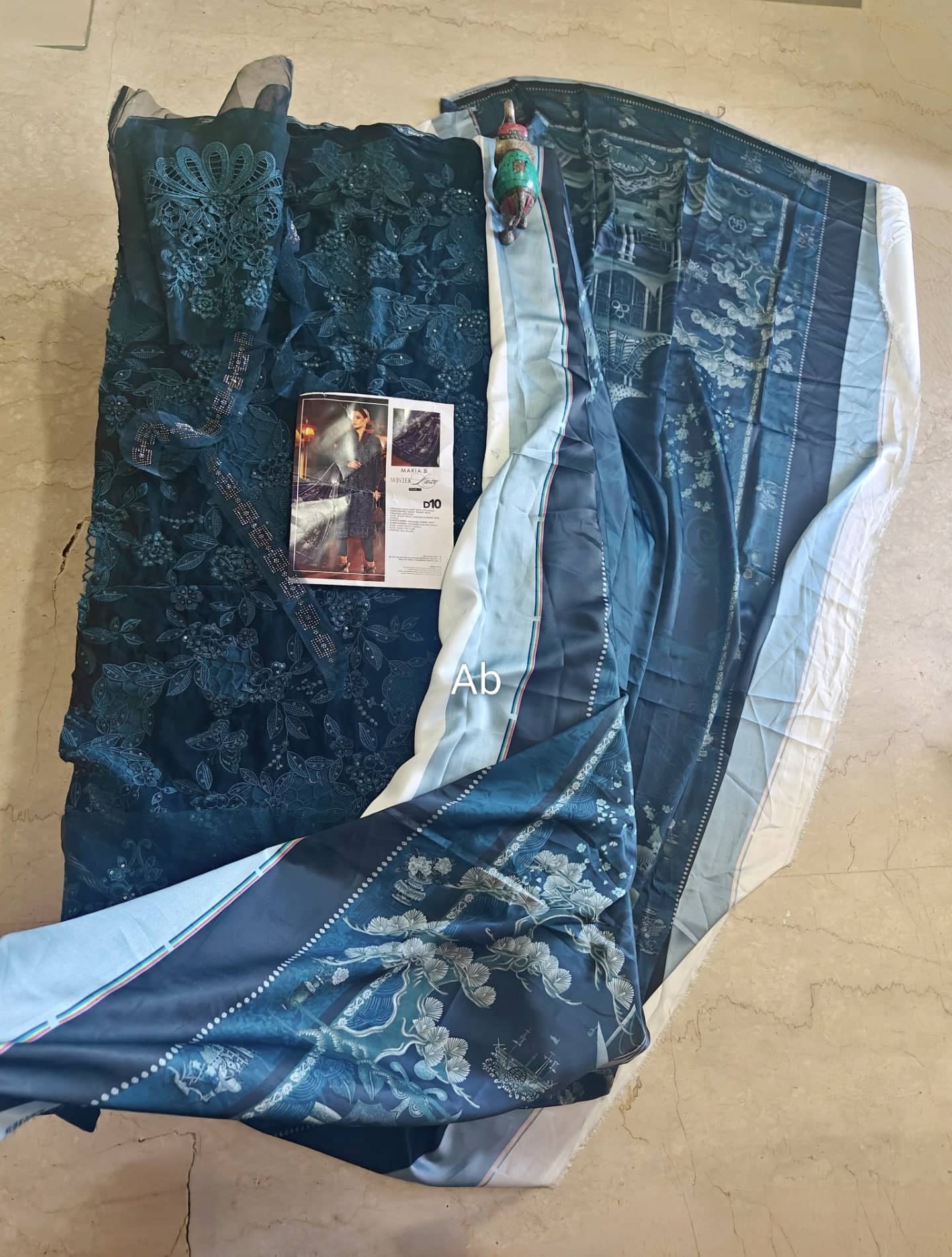 Open Pic//Maria B Winter Luxe/Embroideried Velvet Suit/Silk Wool Shawl/10/Teal