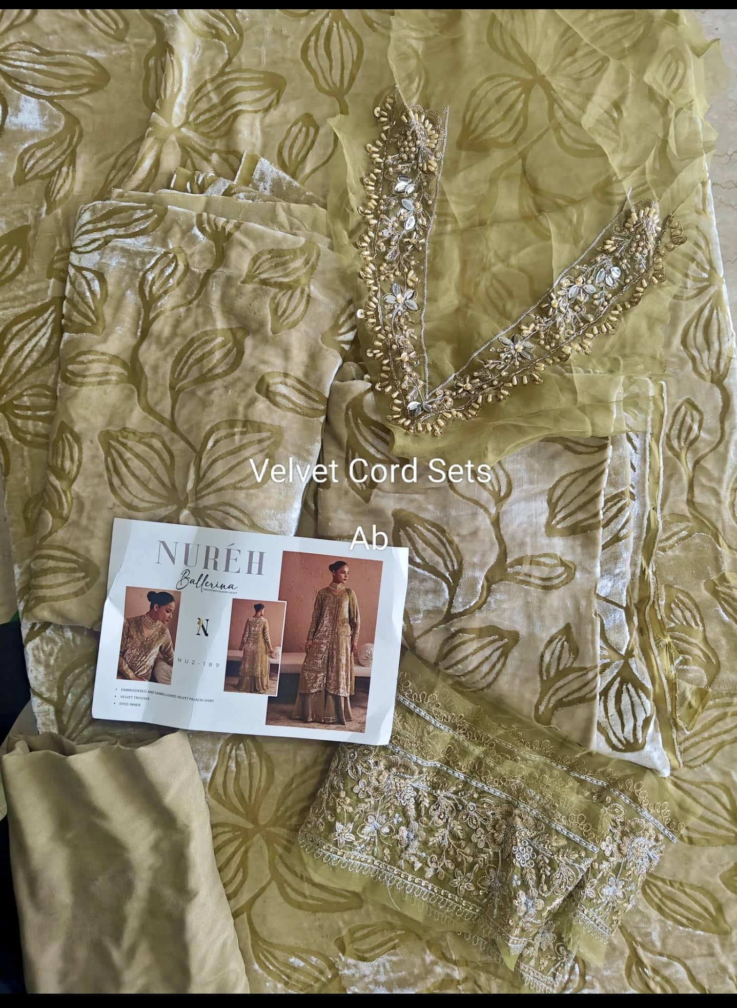 Open Pic/Nureh Ballerina/Velvet Cord Sets/Hand Work/Winter Fashion