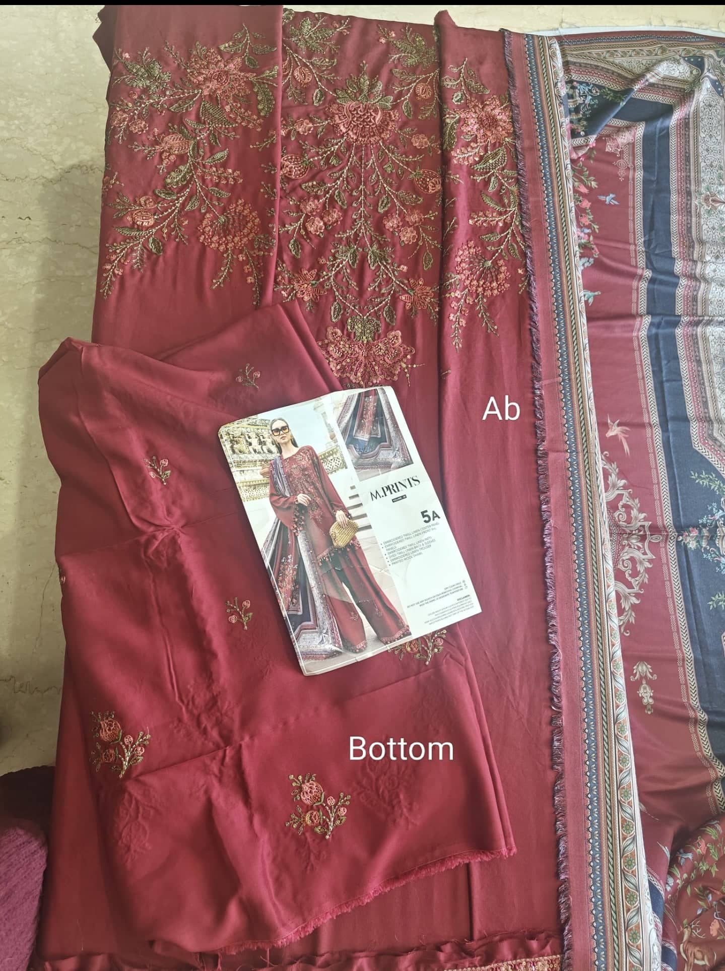 Maria B M Prints 25/Vol 2/5A/Winter Edit/Maroon/Twill Linen/Wool Shawl