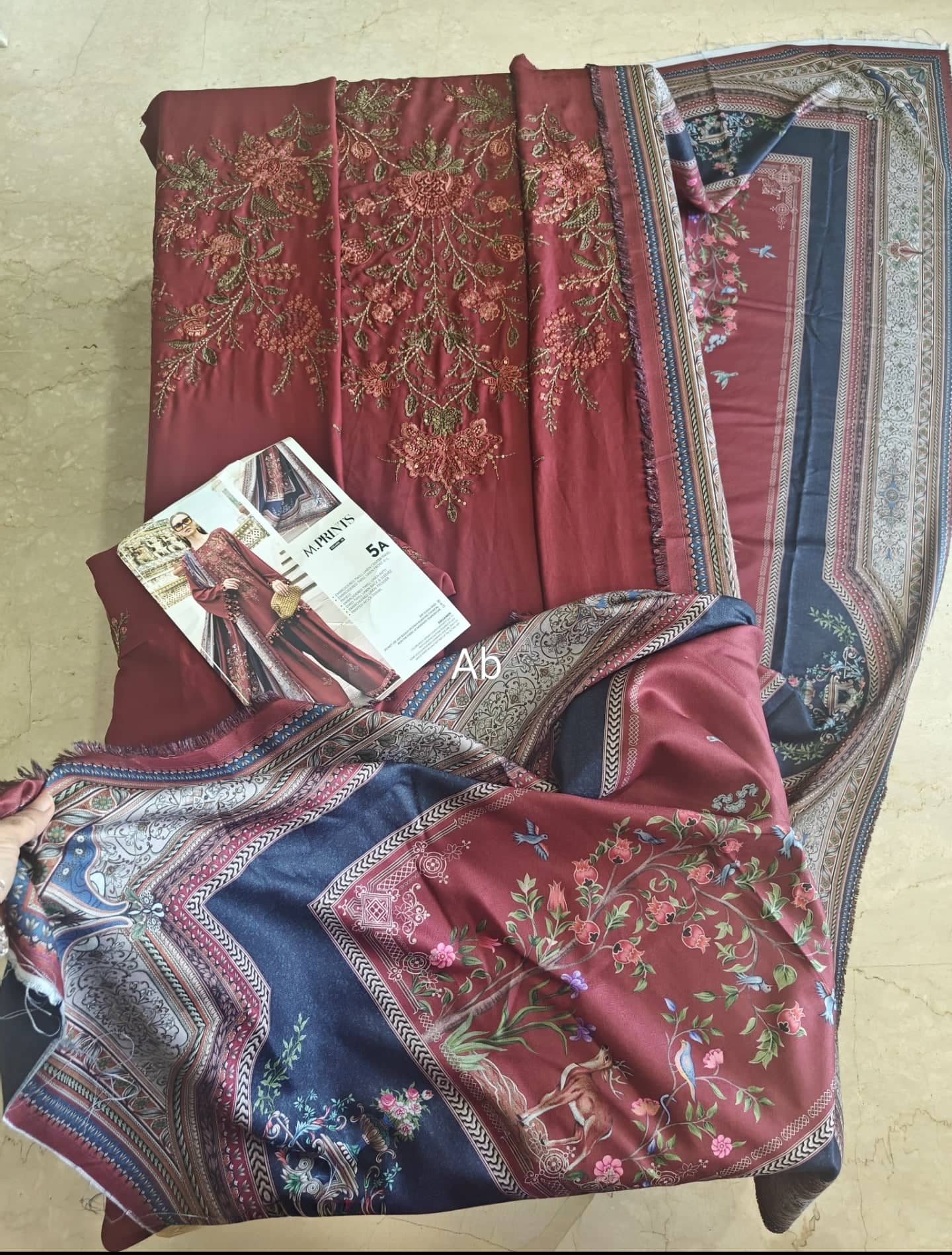 Maria B M Prints 25/Vol 2/5A/Winter Edit/Maroon/Twill Linen/Wool Shawl