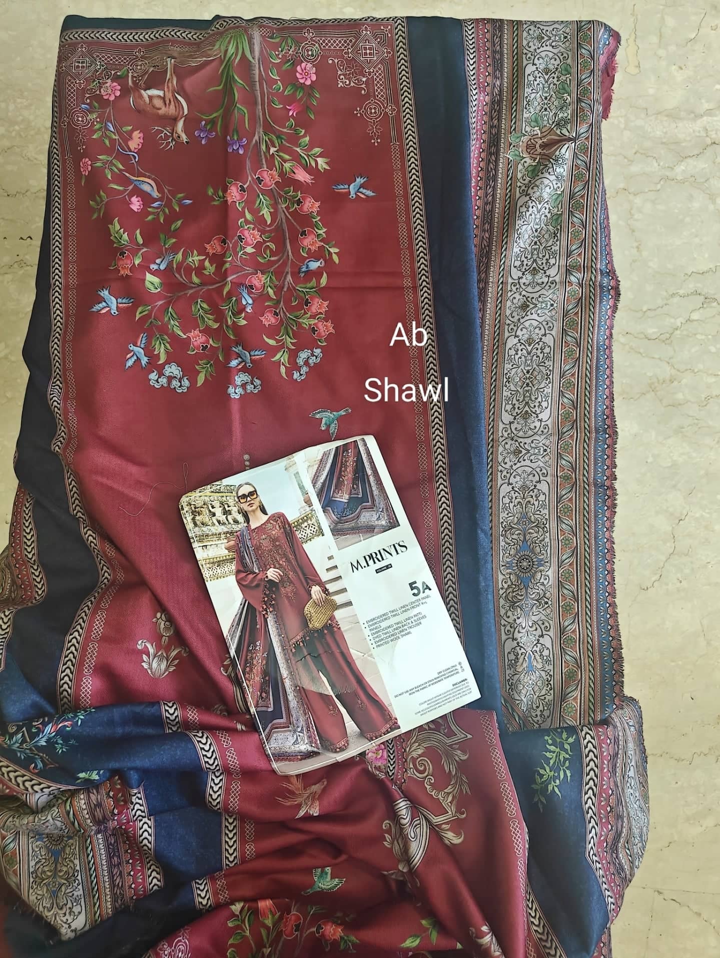 Maria B M Prints 25/Vol 2/5A/Winter Edit/Maroon/Twill Linen/Wool Shawl