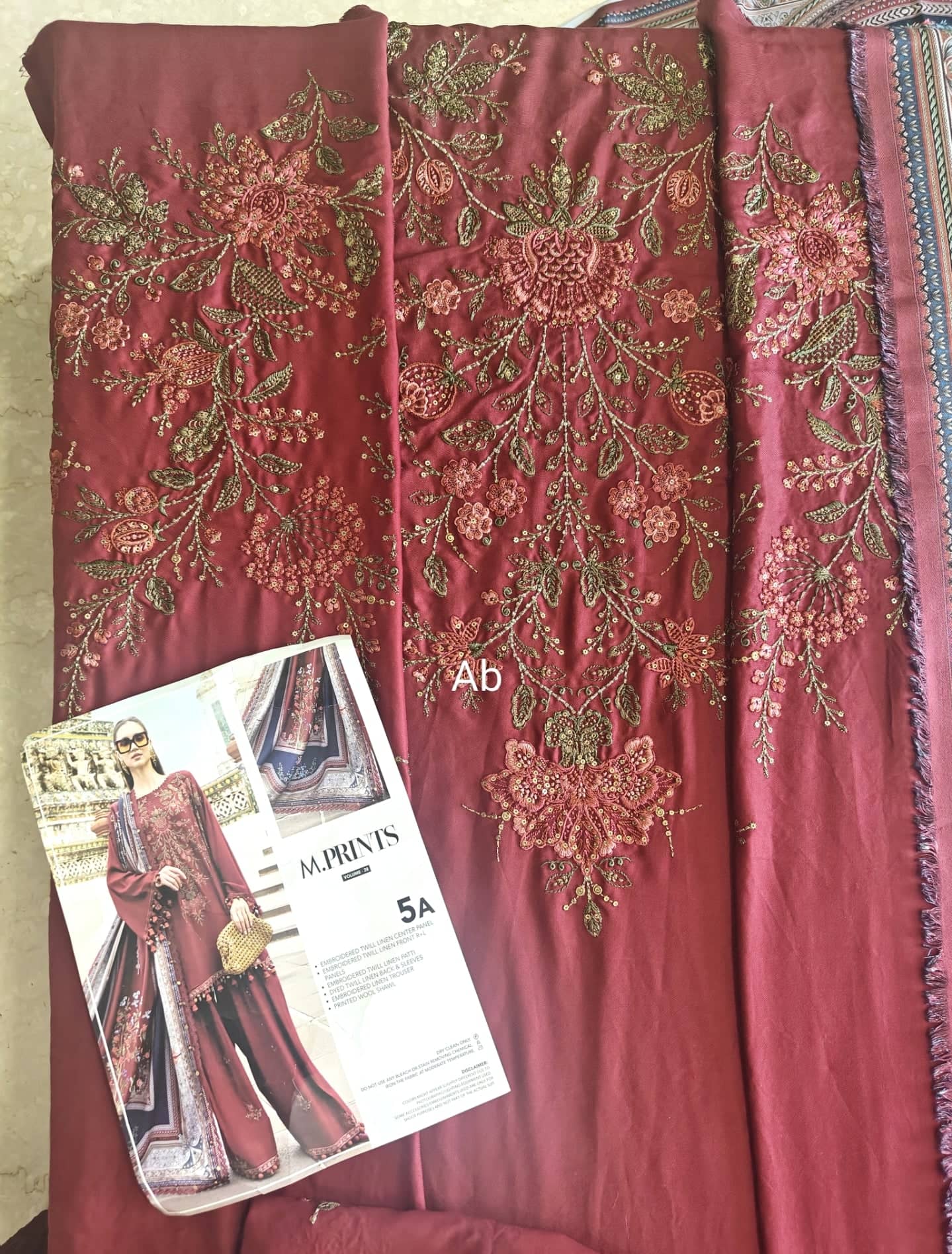 Maria B M Prints 25/Vol 2/5A/Winter Edit/Maroon/Twill Linen/Wool Shawl