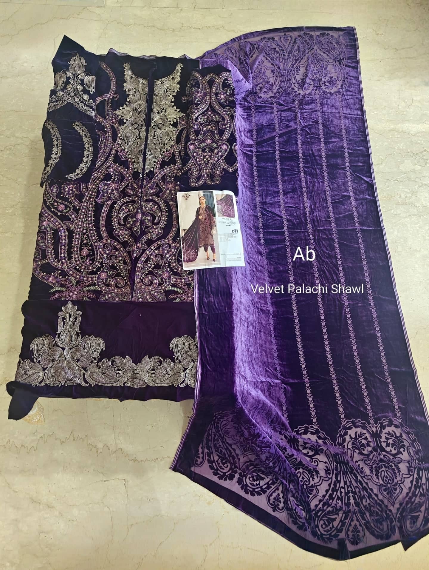 Open Pic/Maria B Winter Luxe 25/Embroideried Velvet Suit/Velvet Palachi Shawl/11/Dark Purple