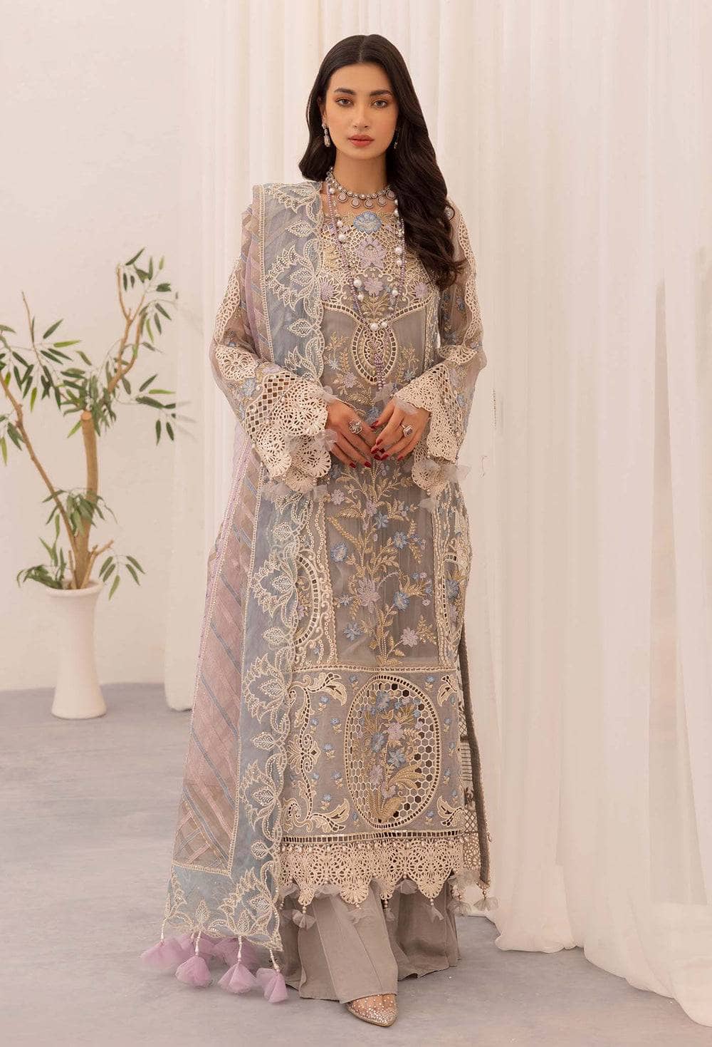 Adans Libas Chiffon Pakistani Suit Restocked/Adans Libas Chantelle Chiffon/GRAY GRANITE