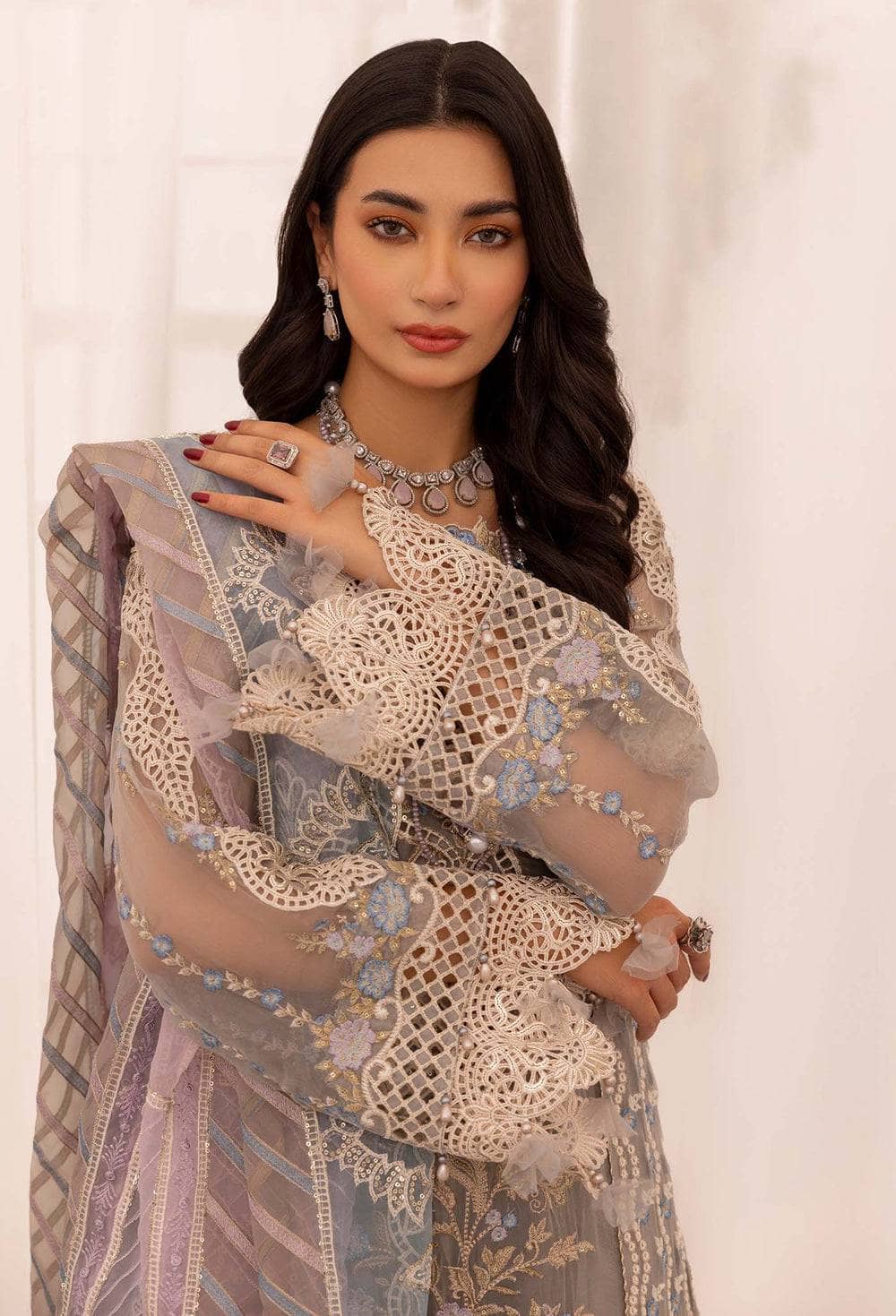 Adans Libas Chiffon Pakistani Suit Restocked/Adans Libas Chantelle Chiffon/GRAY GRANITE