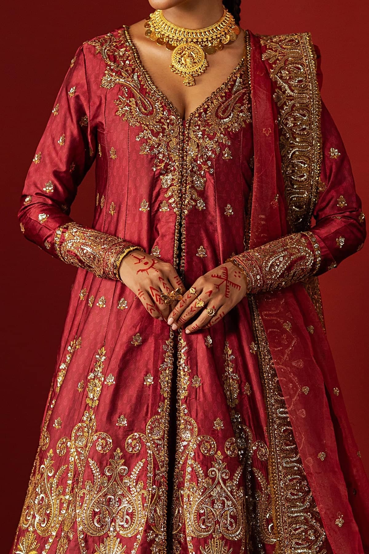 Afrozeh Divani Silk Ready To Ship Formals Afrozeh Divani Silk Edit 25/Bahaar/Coral Red