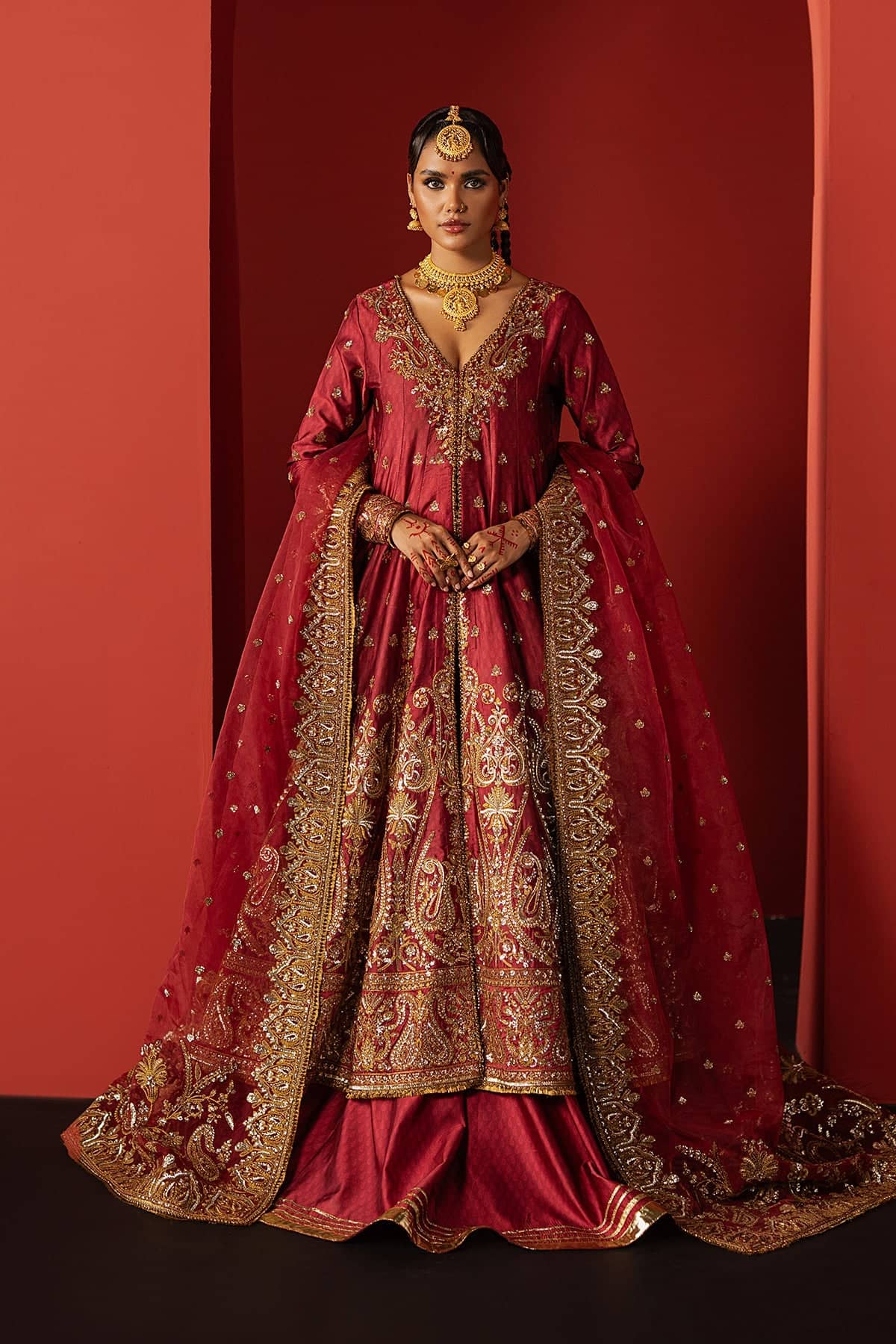 Afrozeh Divani Silk Ready To Ship Formals Afrozeh Divani Silk Edit 25/Bahaar/Coral Red