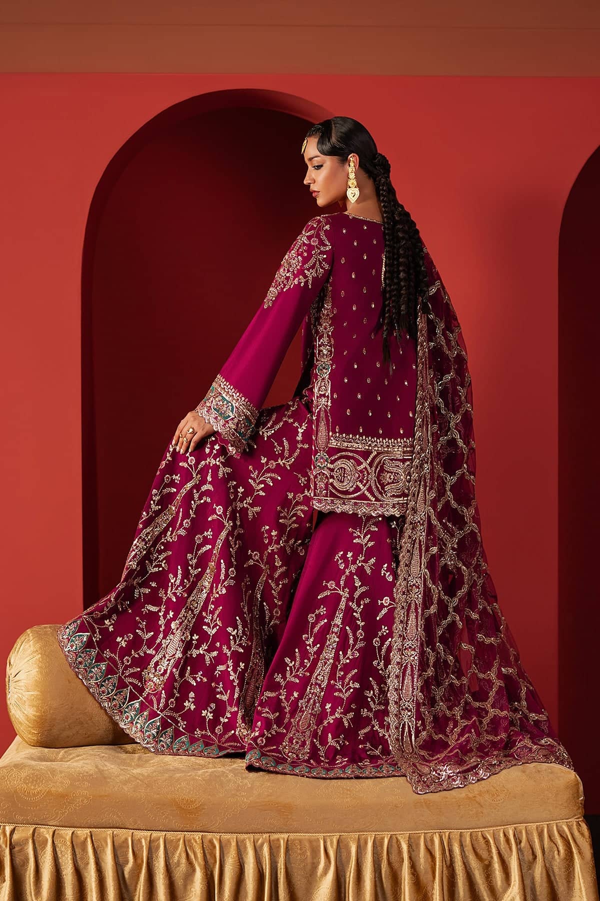 Afrozeh Divani Silk Ready To Ship Formals Restocked/Afrozeh Divani Silk Edit 25/Shamal/Magenta