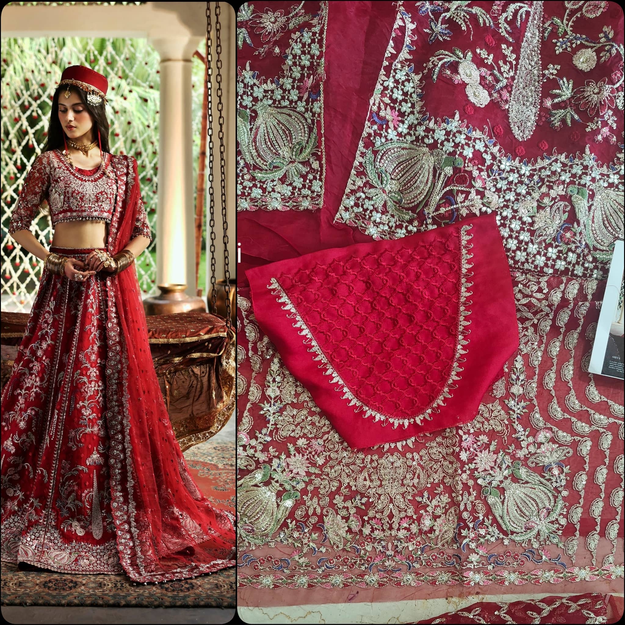 Afrozeh Shehnai Wedding Formals/Sheen/Crimson Red