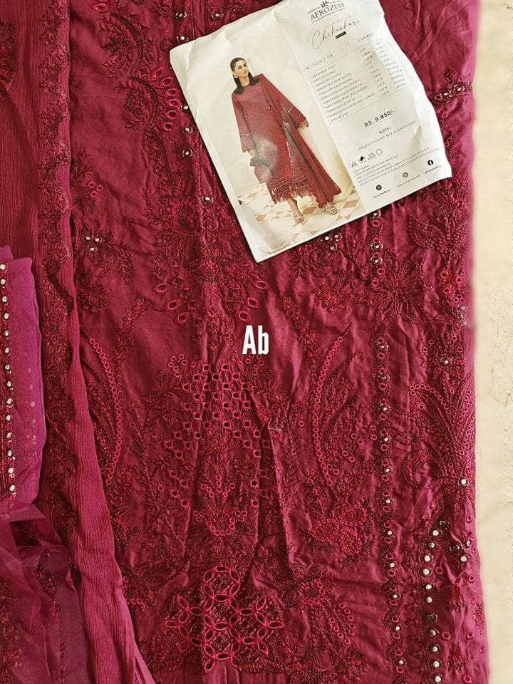 Open Pic/Afrozeh Chikankari Lawn/Claret