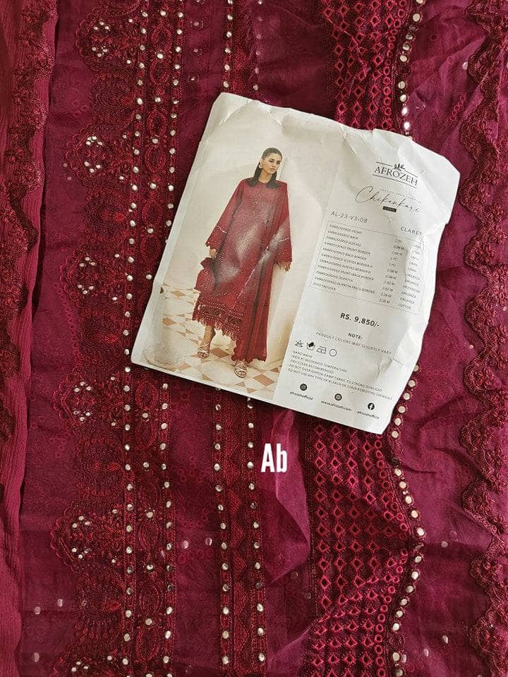 Open Pic/Afrozeh Chikankari Lawn/Claret