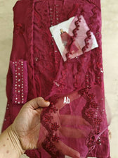 Open Pic/Afrozeh Chikankari Lawn/Claret