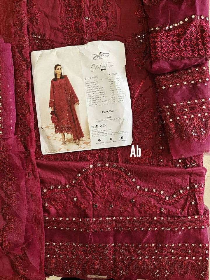 Open Pic/Afrozeh Chikankari Lawn/Claret