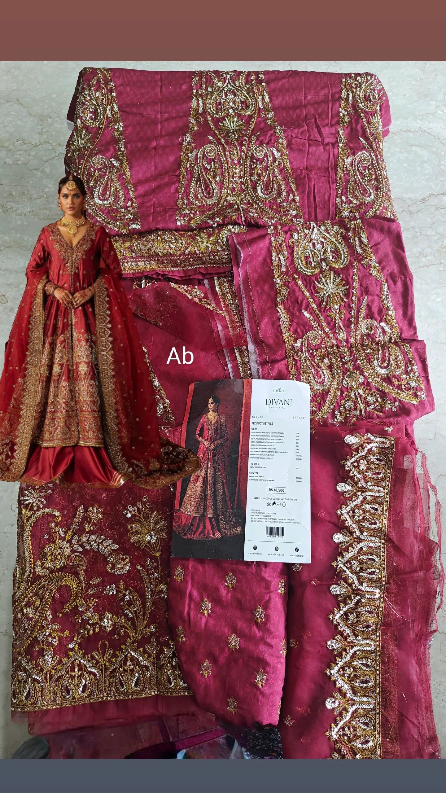 Sale‼️Open Pic/AFROZEH Divani Silk Edit/Bahaar/Coral Red