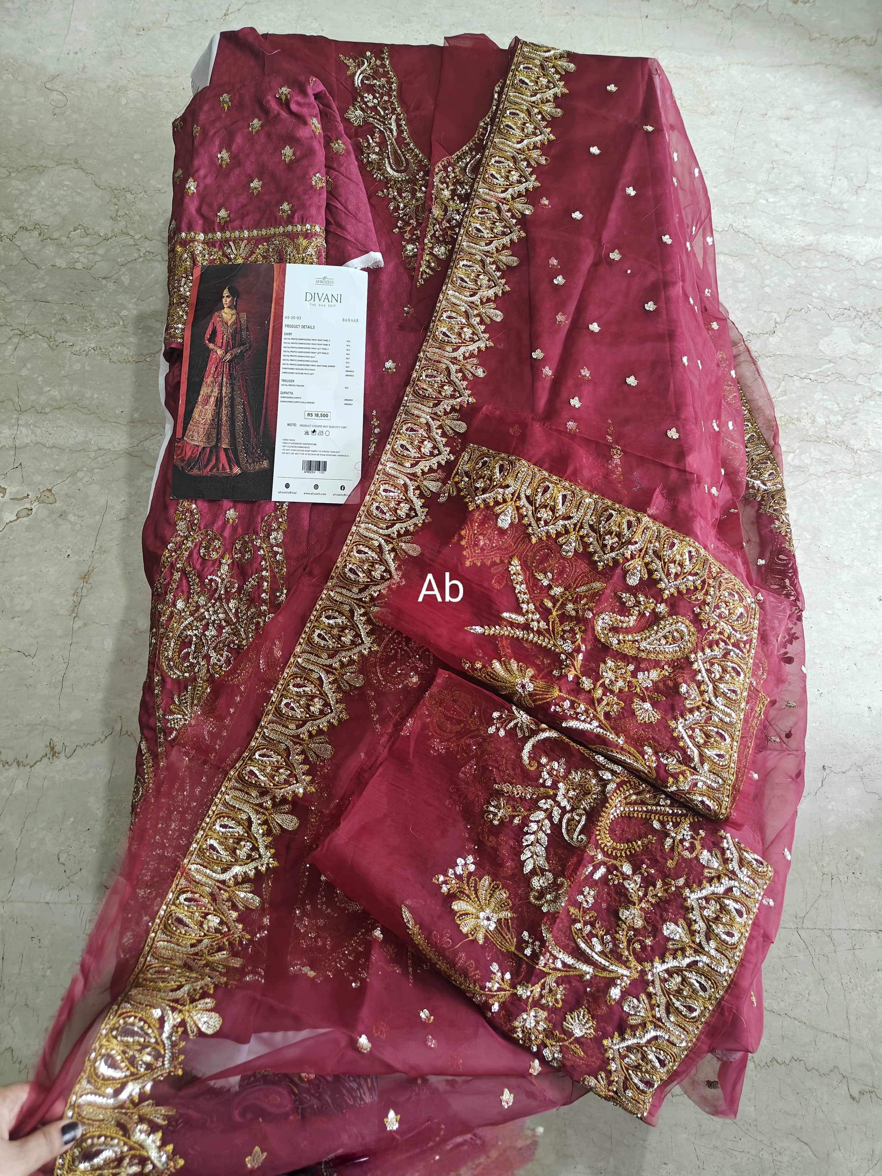Sale‼️Open Pic/AFROZEH Divani Silk Edit/Bahaar/Coral Red