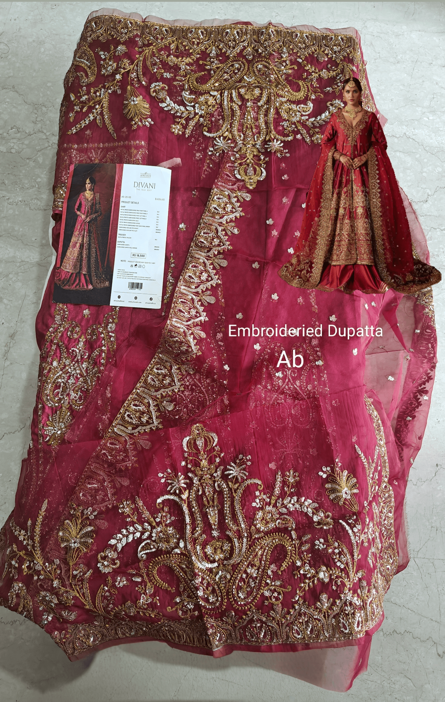 Sale‼️Open Pic/AFROZEH Divani Silk Edit/Bahaar/Coral Red