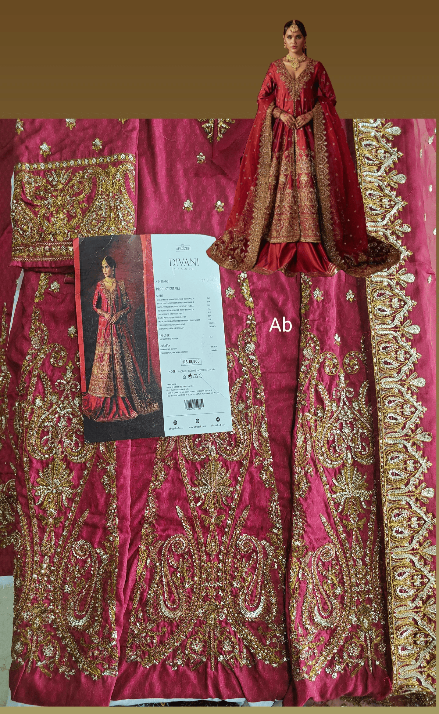 Sale‼️Open Pic/AFROZEH Divani Silk Edit/Bahaar/Coral Red