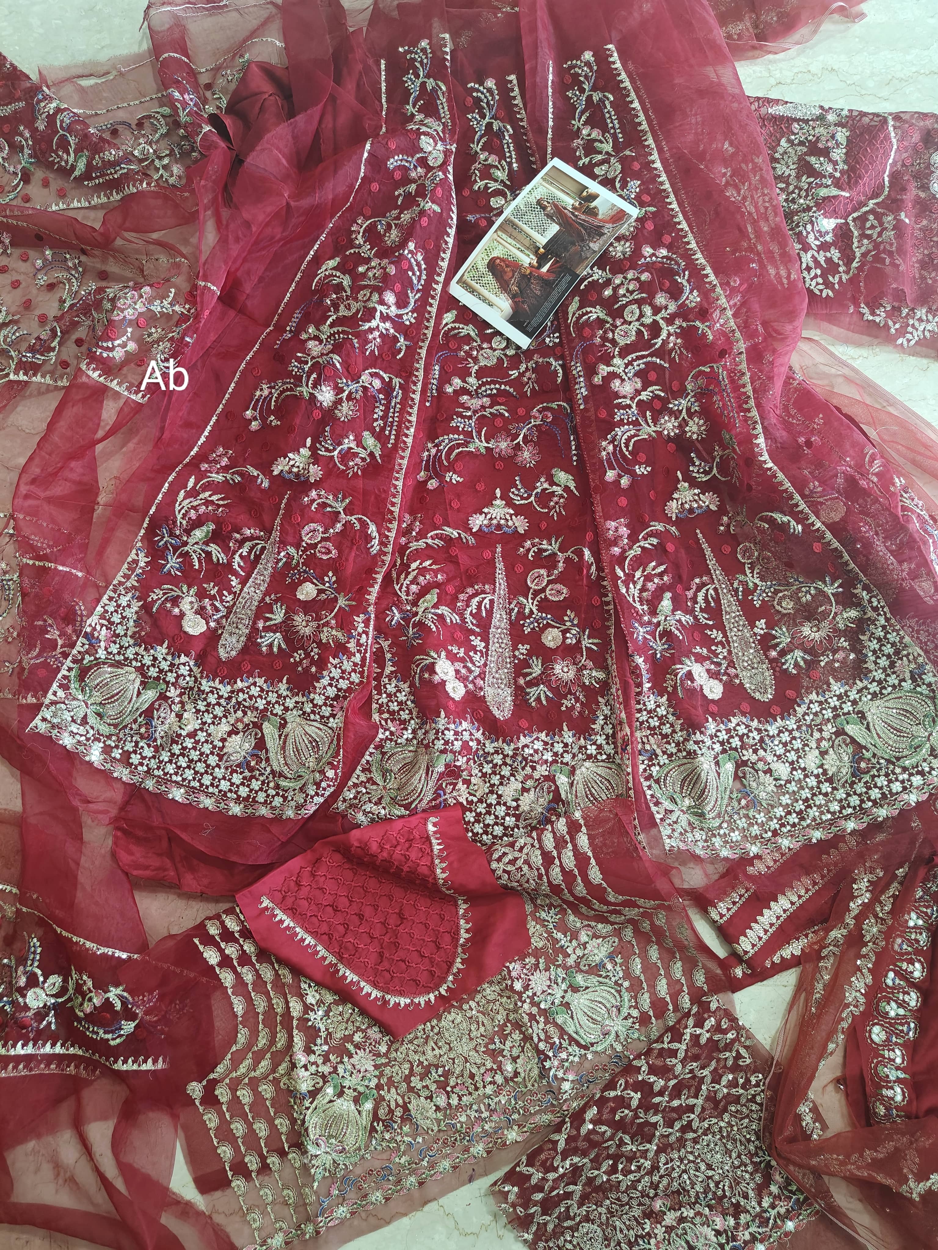Sale‼️Open Pic/Afrozeh Shehnai Wedding Formals/Sheen/Crimson Red