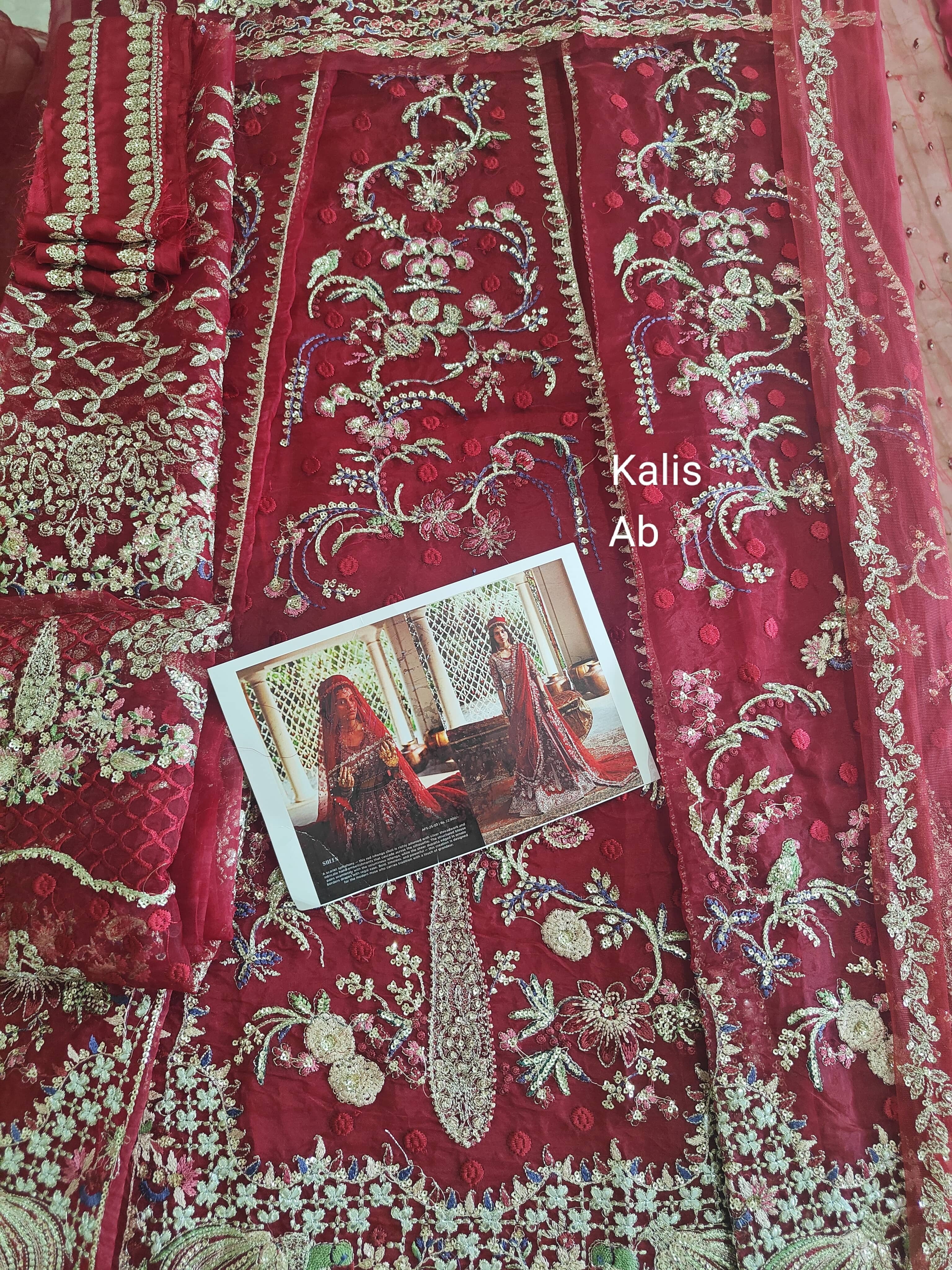 Sale‼️Open Pic/Afrozeh Shehnai Wedding Formals/Sheen/Crimson Red