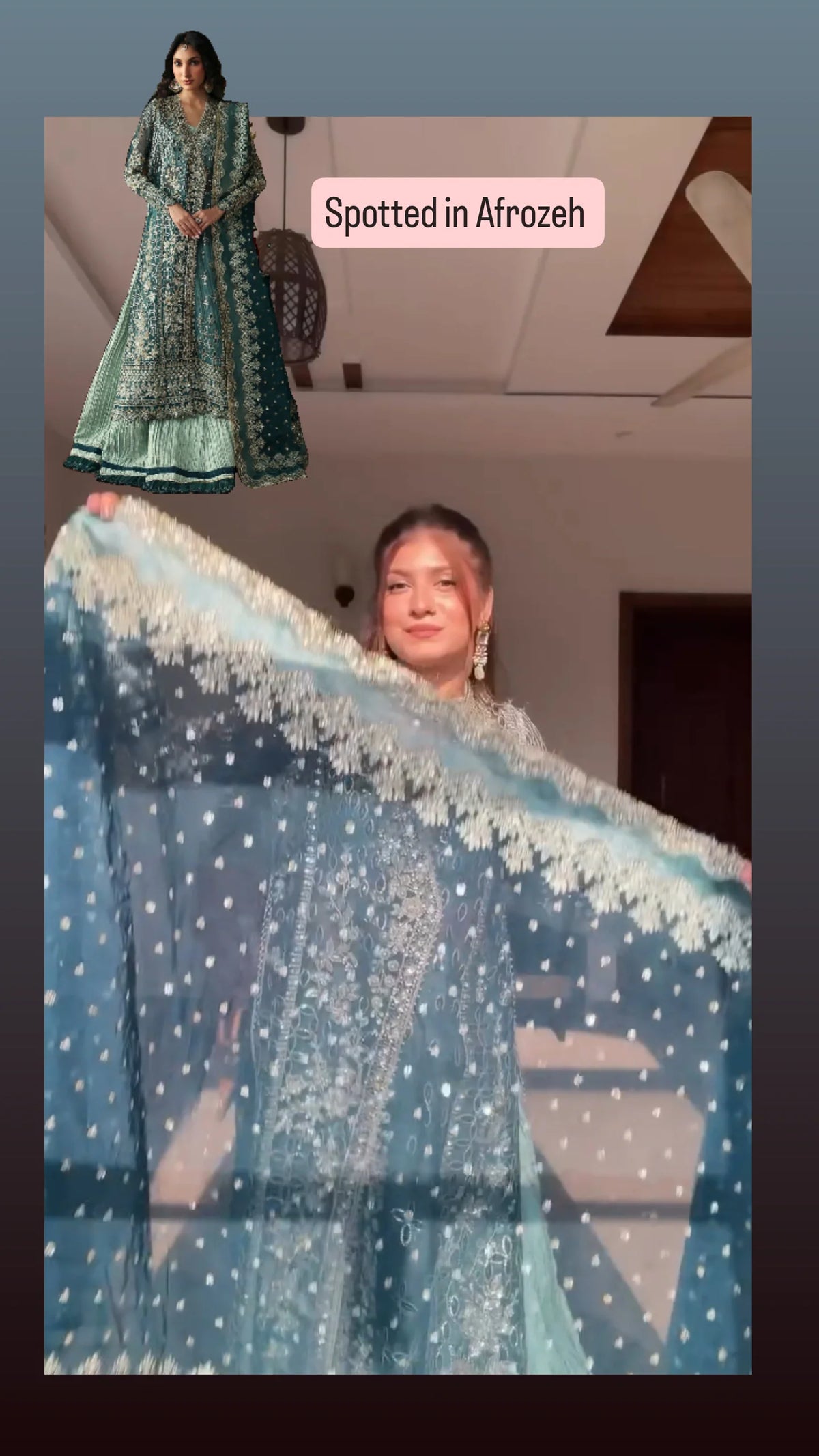Spotted in Afrozeh Shehnai Wedding Formals 26/Suhan/Teal Green