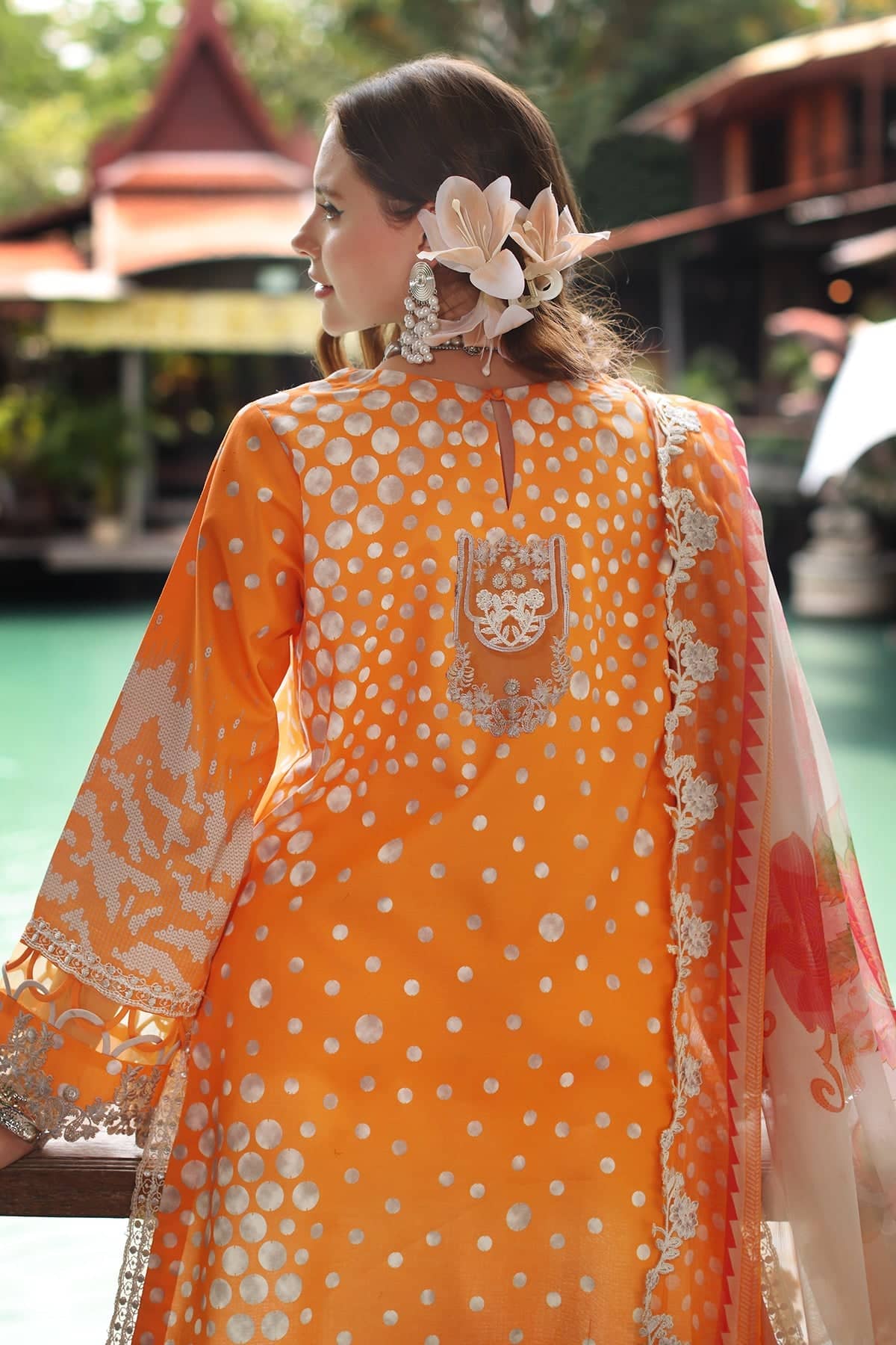 Charizma Aniiq Lawn/Orange/Pure Chiffon Embroideried Dupatta/AN5-14