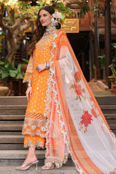 Charizma Aniiq Lawn/Orange/Pure Chiffon Embroideried Dupatta/AN5-14