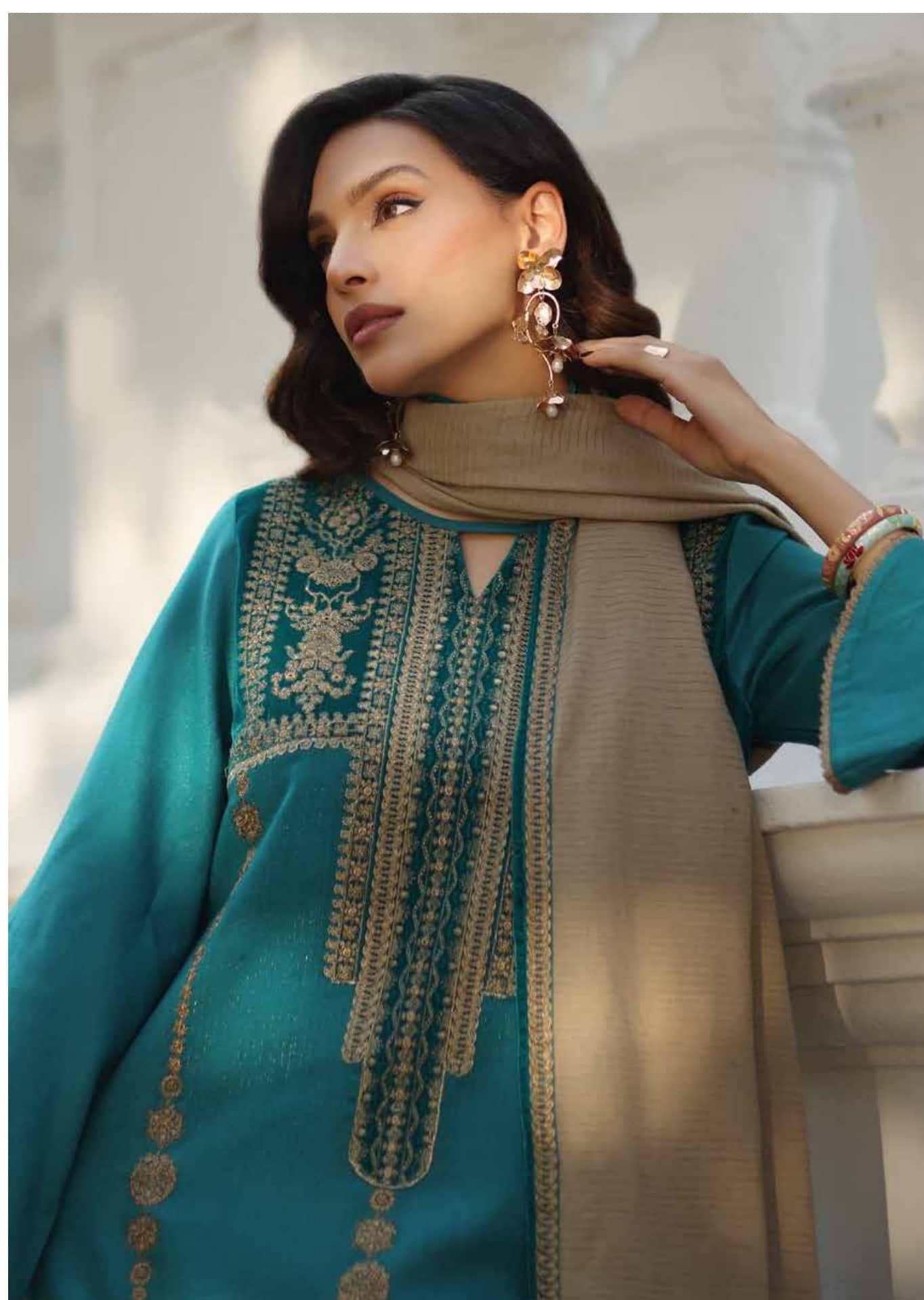 Charizma Signature Leather Peach/Velvet Embroideried/Woolen Shawls