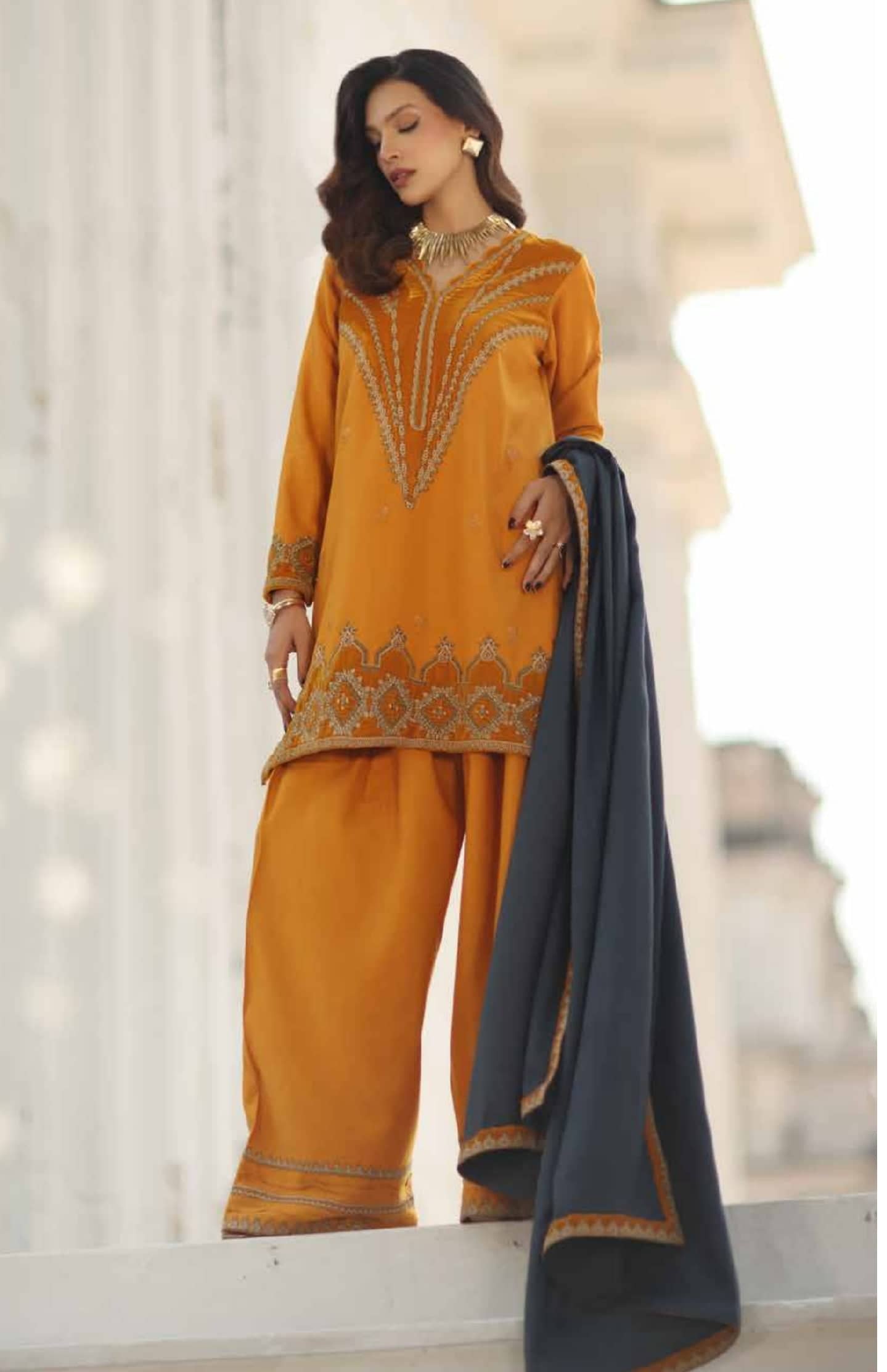 Charizma Signature Leather Peach/Velvet Embroideried/Woolen Shawls