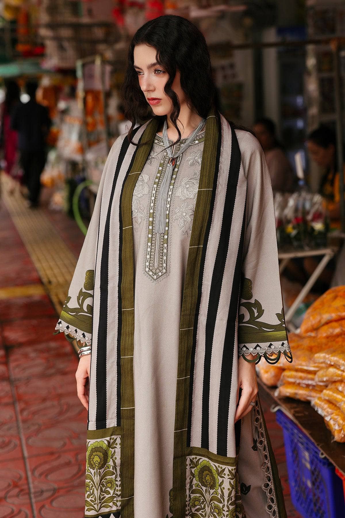 Restocked/Charizma Combination Linen/Embroideried Irish Linen Shawl