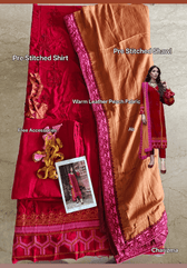 Semi Stitched/Charizma Poshima/Pre Stitched Shawl&Shirt/Leather Peach Fabric