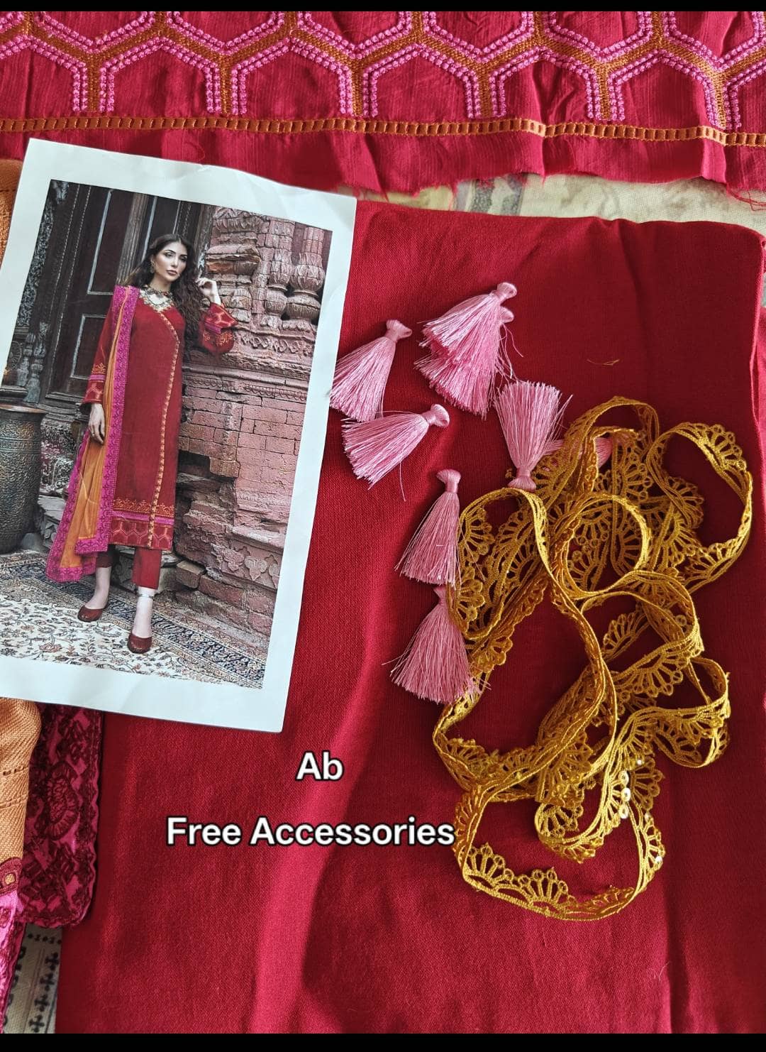 Semi Stitched/Charizma Poshima/Pre Stitched Shawl&Shirt/Leather Peach Fabric