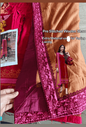 Semi Stitched/Charizma Poshima/Pre Stitched Shawl&Shirt/Leather Peach Fabric