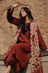 img_charizma_signature_leather_peach_woolen_shawl_awwal_boutique